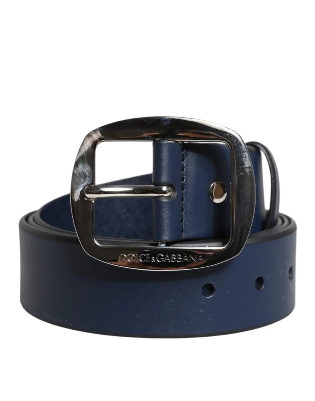 Dolce &amp; Gabbana Blue Calf Leather Classic Metal Buckle Belt