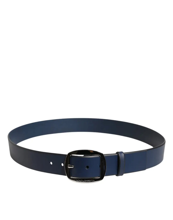 Dolce &amp; Gabbana Blue Calf Leather Classic Metal Buckle Belt