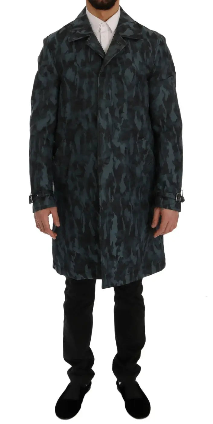 Dolce &amp; Gabbana Blue Camouflage Trench