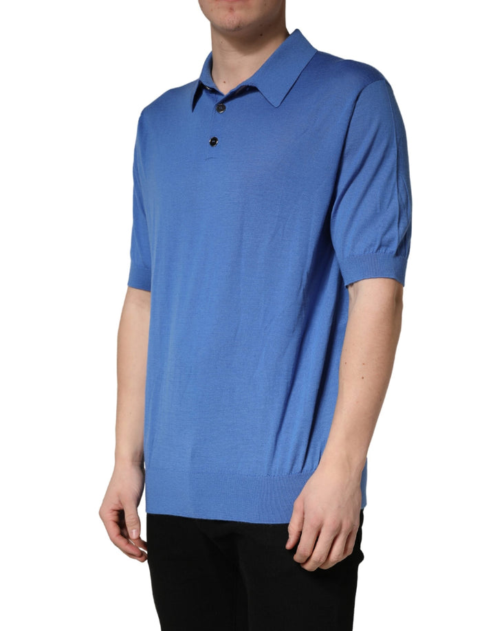 Dolce &amp; Gabbana Blue Cashmere Short Sleeves Polo T-shirt