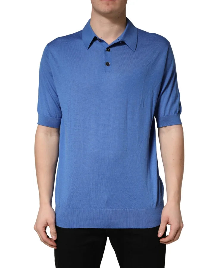 Dolce &amp; Gabbana Blue Cashmere Short Sleeves Polo T-shirt