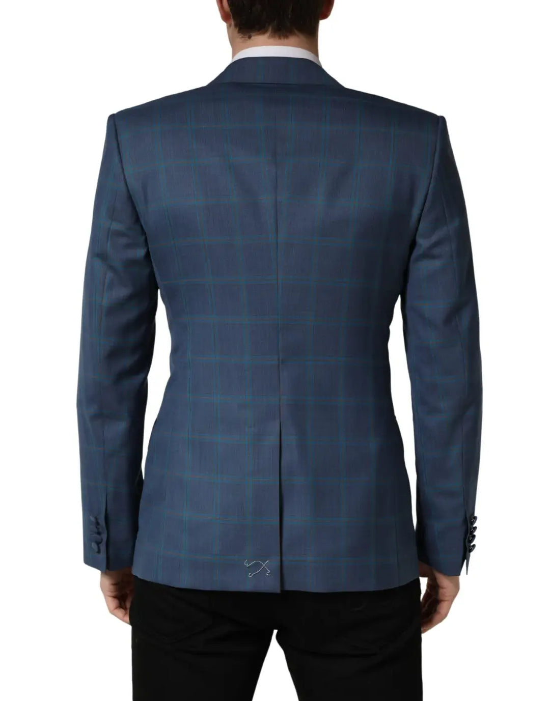 Dolce &amp; Gabbana Blue Checked Double Breasted Men Suit Jacket