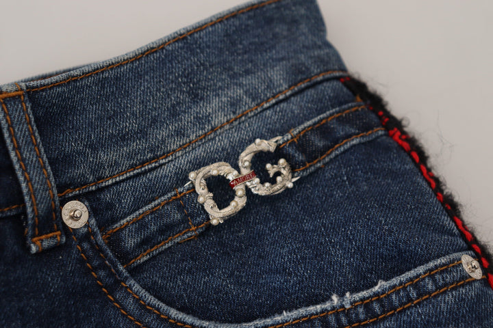 Dolce &amp; Gabbana Blue Checkered Back Skinny Denim Jeans