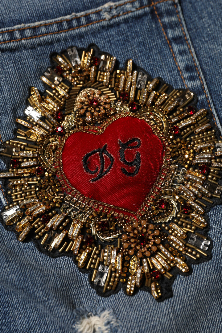 Dolce &amp; Gabbana Blue Cotton Boyfriend Tattered Denim Jeans