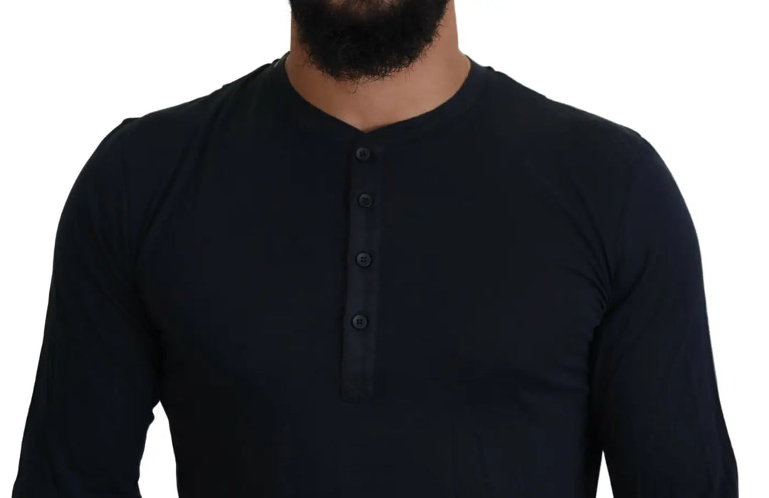 Dolce &amp; Gabbana Blue Cotton Button Crewneck Pullover Sweater