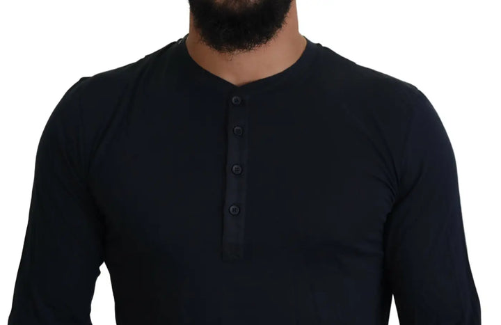 Dolce &amp; Gabbana Blue Cotton Button Crewneck Pullover Sweater