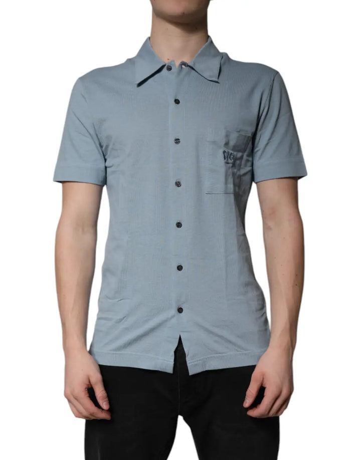 Dolce &amp; Gabbana Blue Cotton Button Down Casual Men Polo Shirt