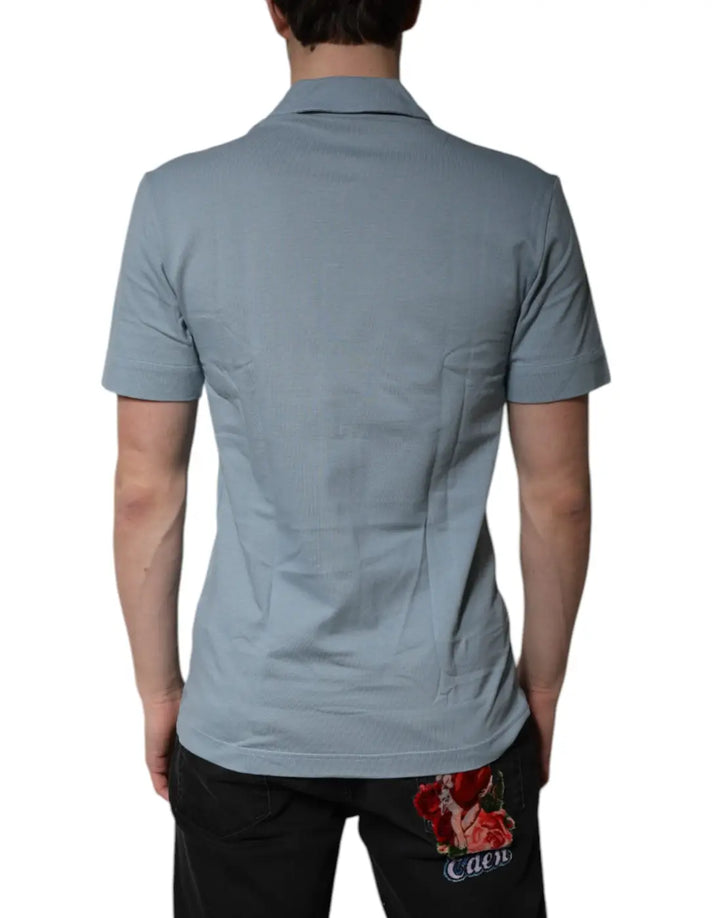 Dolce &amp; Gabbana Blue Cotton Button Down Casual Men Polo Shirt