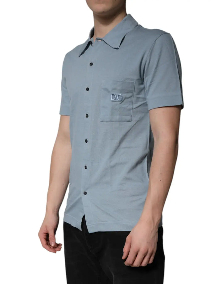 Dolce &amp; Gabbana Blue Cotton Button Down Casual Men Polo Shirt