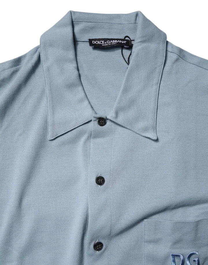 Dolce &amp; Gabbana Blue Cotton Button Down Casual Men Polo Shirt