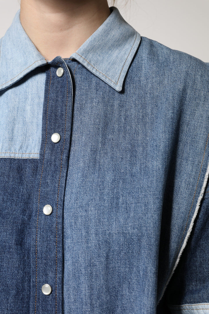 Dolce &amp; Gabbana - Blue Cotton Button Up Collared Long Sleeve Top