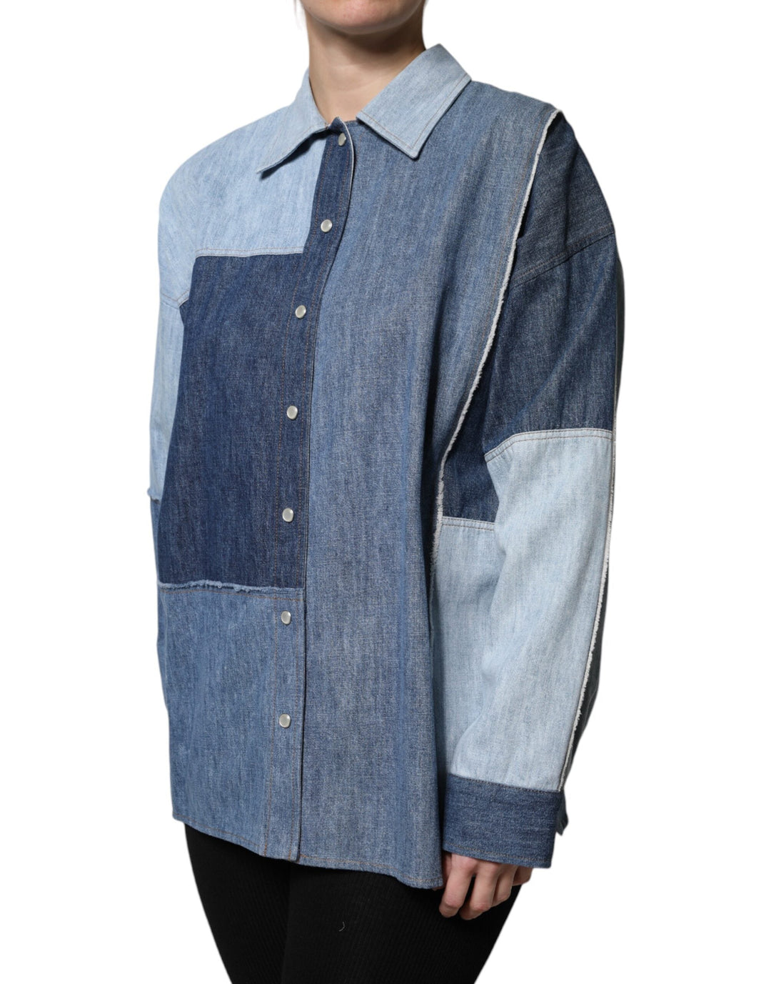 Dolce &amp; Gabbana - Blue Cotton Button Up Collared Long Sleeve Top