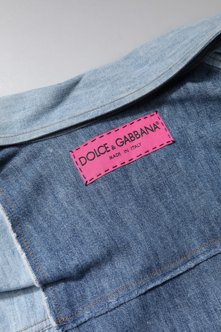 Dolce &amp; Gabbana - Blue Cotton Button Up Collared Long Sleeve Top