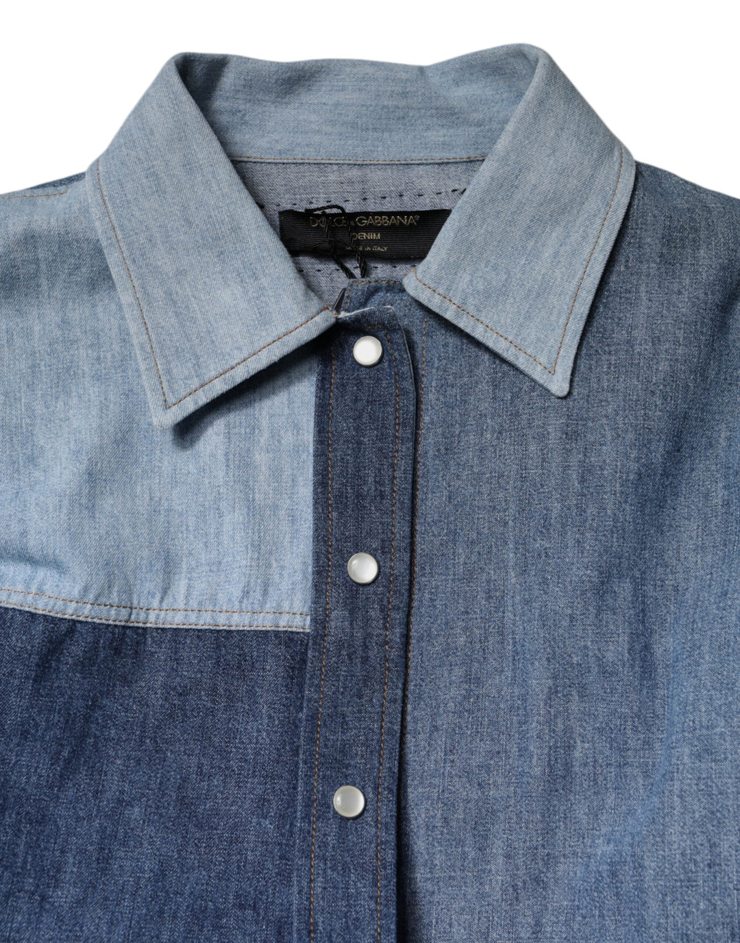 Dolce &amp; Gabbana - Blue Cotton Button Up Collared Long Sleeve Top