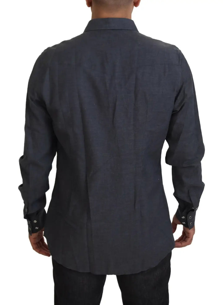 Dolce &amp; Gabbana Blue Cotton Denim Crystal Bee Shirt