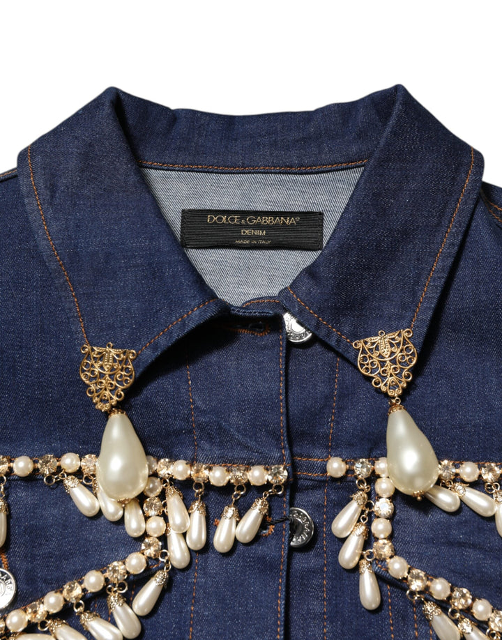 Dolce &amp; Gabbana Trucker Jackets - Blue Cotton Denim Crystal Embellished Jacket