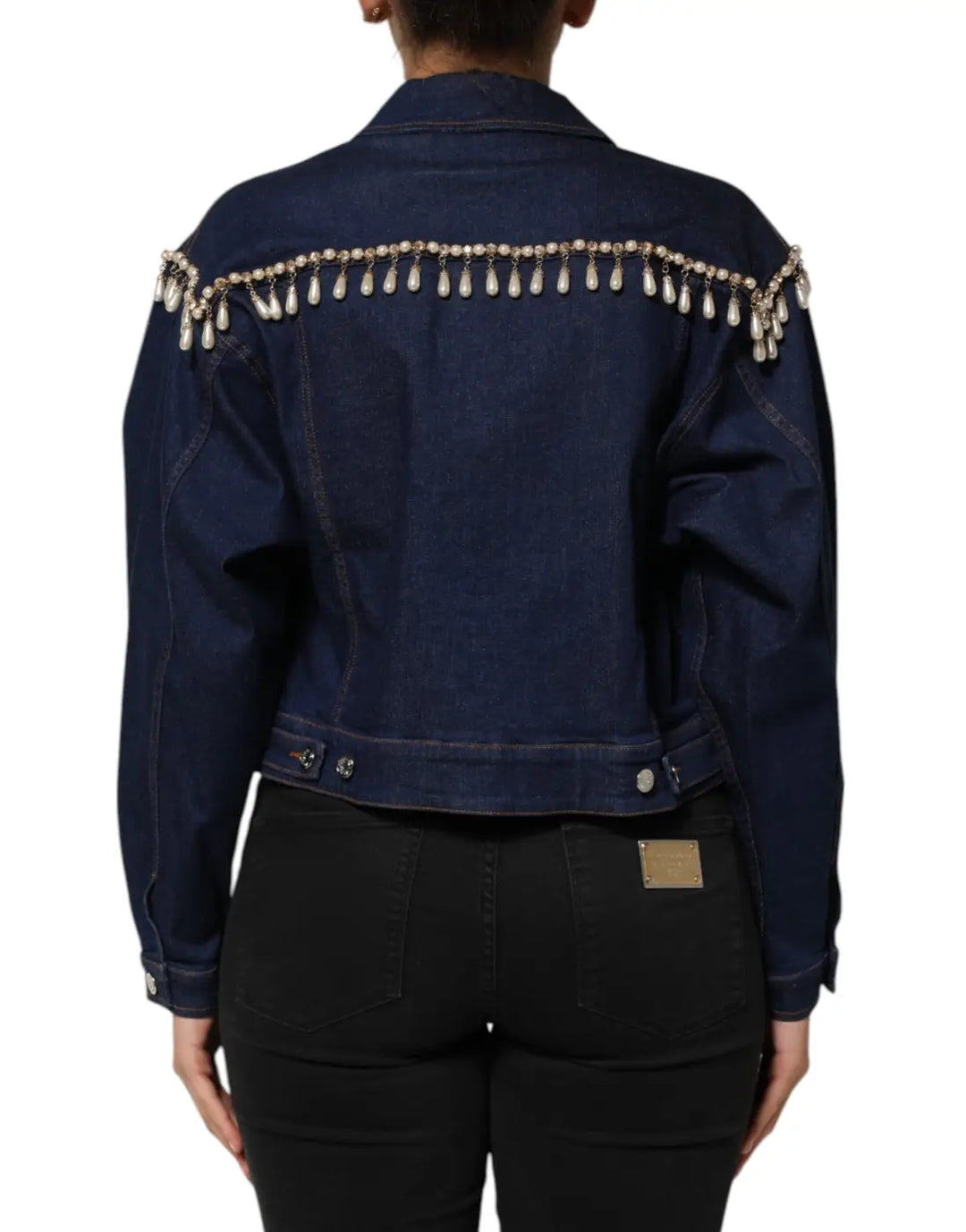 Dolce &amp; Gabbana Blue Cotton Denim Crystal Embellished Jacket