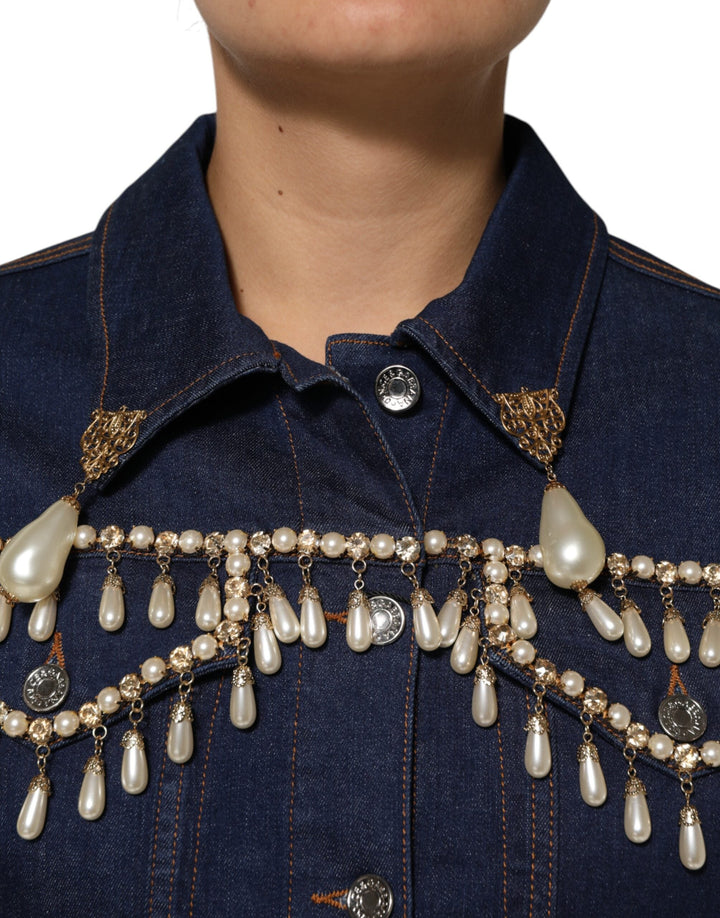 Dolce &amp; Gabbana Trucker Jackets - Blue Cotton Denim Crystal Embellished Jacket