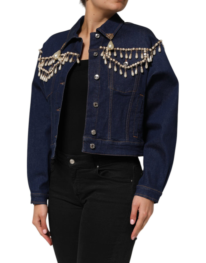 Dolce &amp; Gabbana Trucker Jackets - Blue Cotton Denim Crystal Embellished Jacket