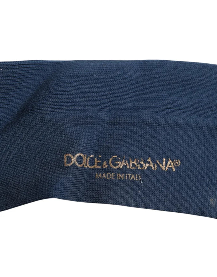 Dolce &amp; Gabbana Blue Cotton DG Logo Over The Calf Socks