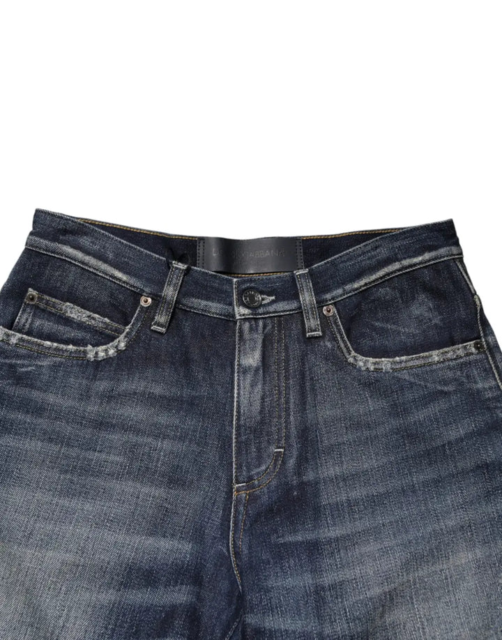 Dolce &amp; Gabbana Blue Cotton Distressed Denim Bermuda Shorts