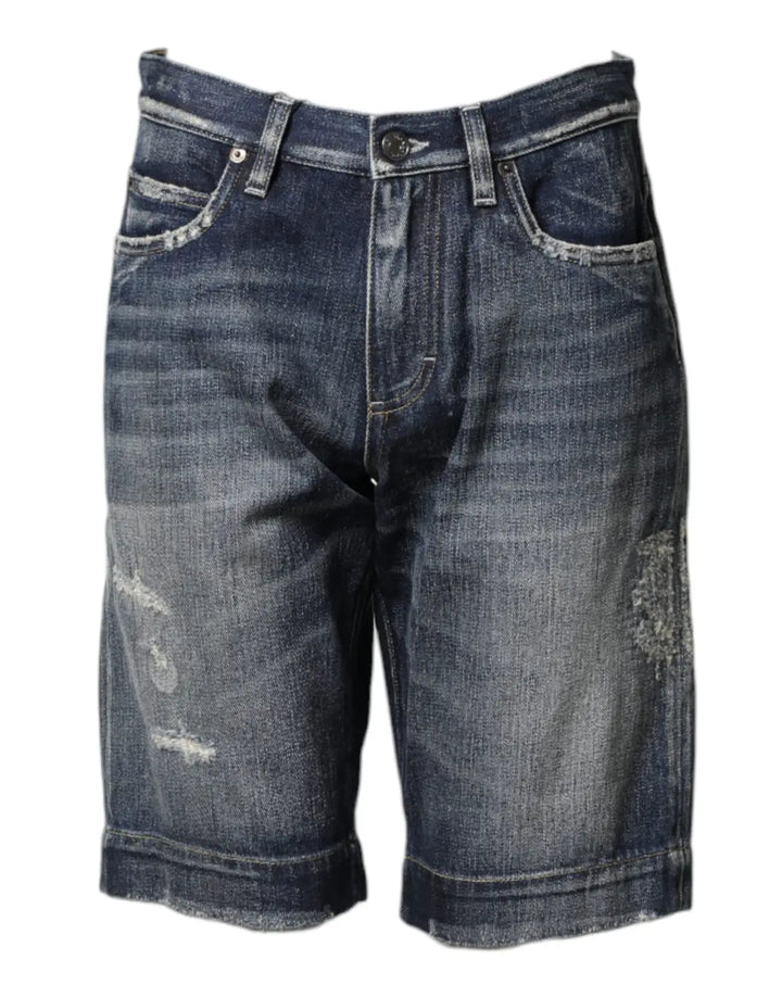 Dolce &amp; Gabbana Blue Cotton Distressed Denim Bermuda Shorts
