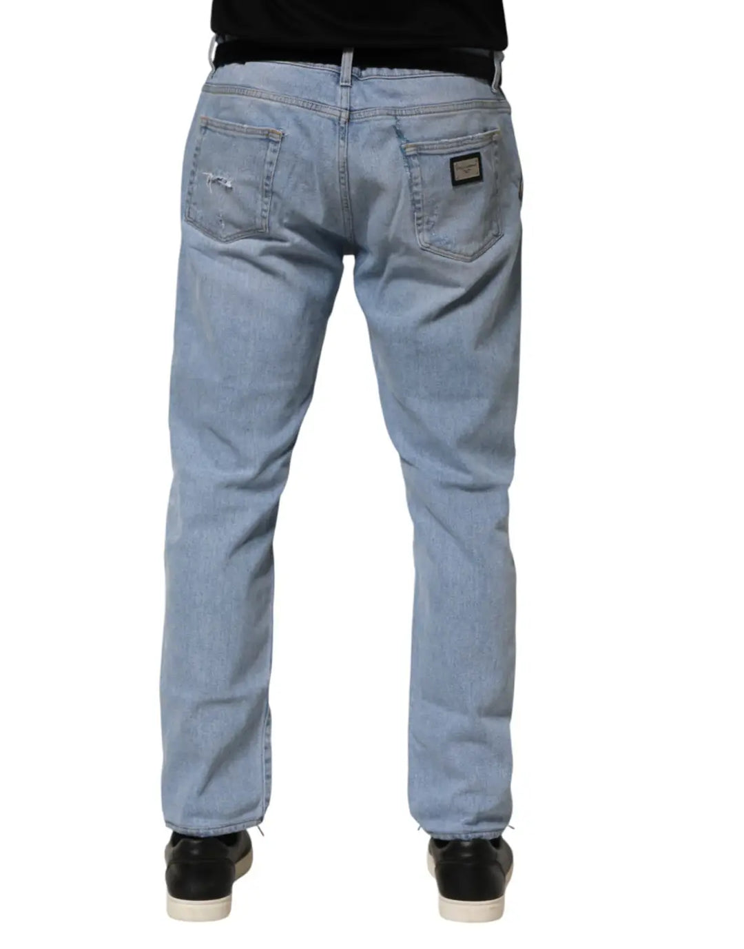 Dolce &amp; Gabbana Blue Cotton Distressed Slim Fit Denim Jeans