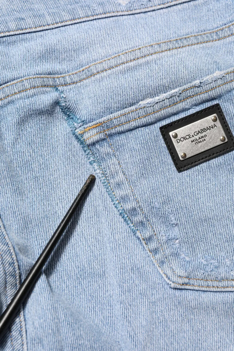Dolce &amp; Gabbana Blue Cotton Distressed Slim Fit Denim Jeans