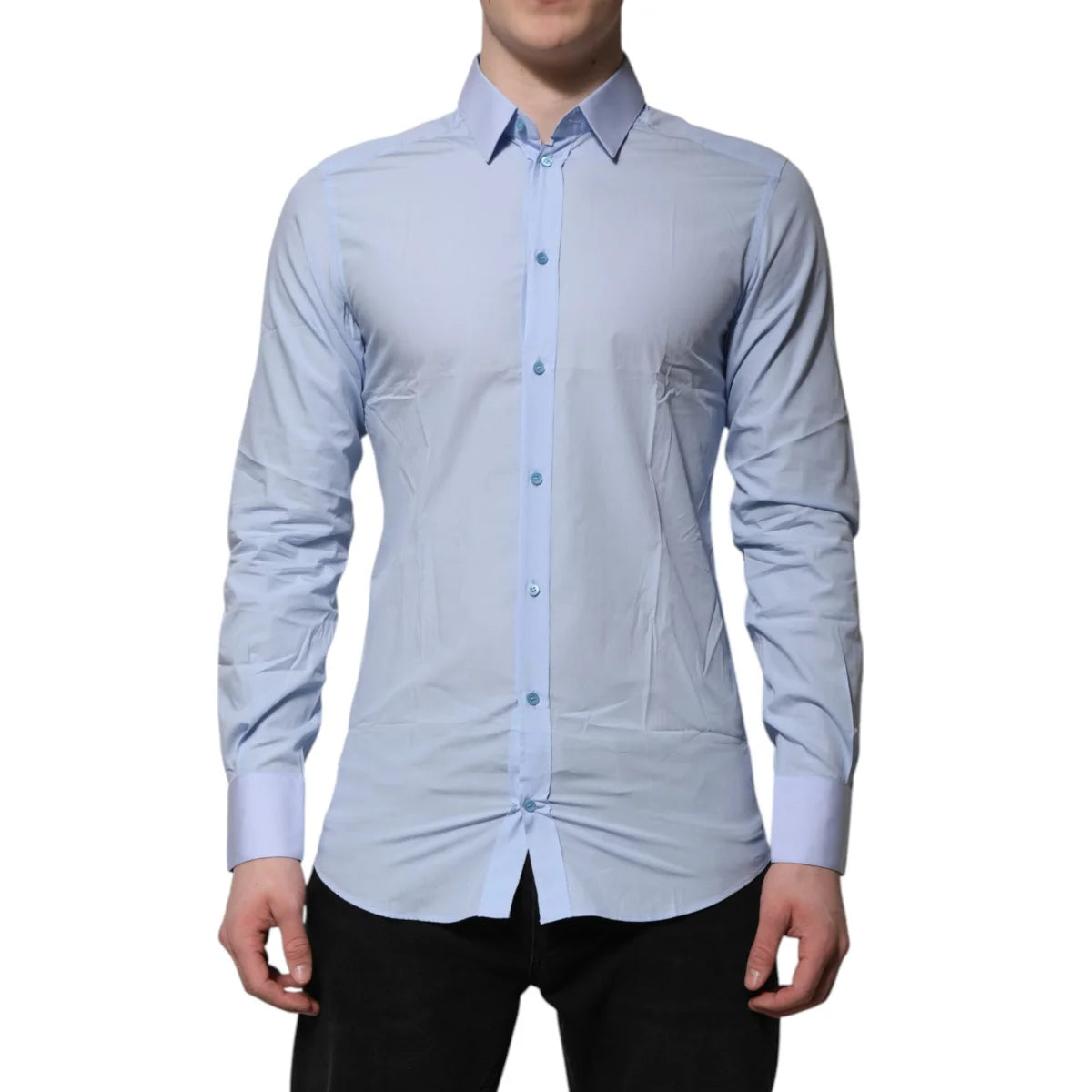 Dolce & Gabbana Blue Cotton Dress Shirt with Long Sleeves