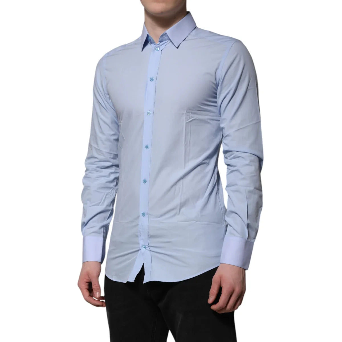 Dolce & Gabbana Blue Cotton Dress Shirt with Long Sleeves