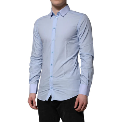 Dolce & Gabbana Blue Cotton Dress Shirt with Long Sleeves