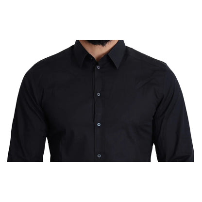 Dolce and Gabbana Blue Cotton Dress Shirt for Men Luxury Formal Style &