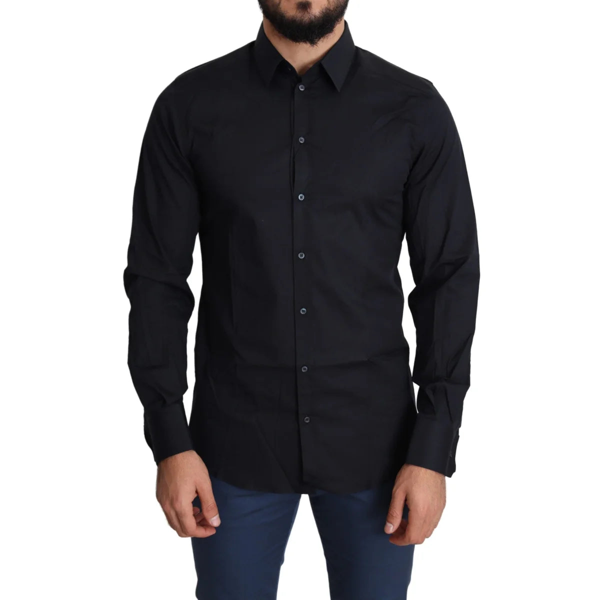 Dolce and Gabbana Blue Cotton Dress Shirt for Men Luxury Formal Style &