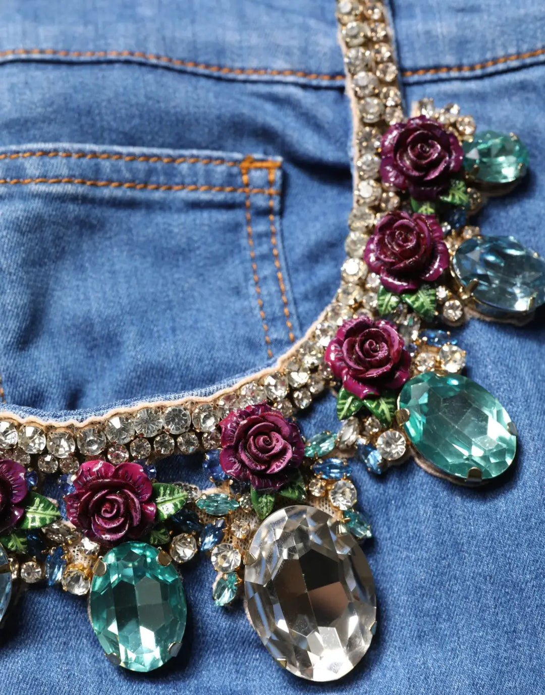 Dolce &amp; Gabbana Blue Cotton Embellished BermudaDenim Shorts