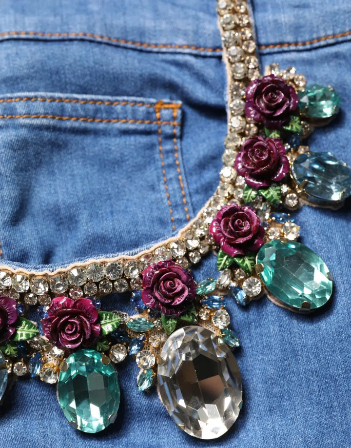 Dolce &amp; Gabbana Blue Cotton Embellished BermudaDenim Shorts