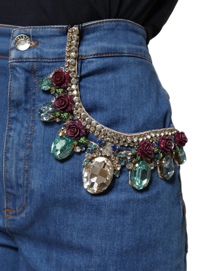 Dolce &amp; Gabbana Blue Cotton Embellished BermudaDenim Shorts
