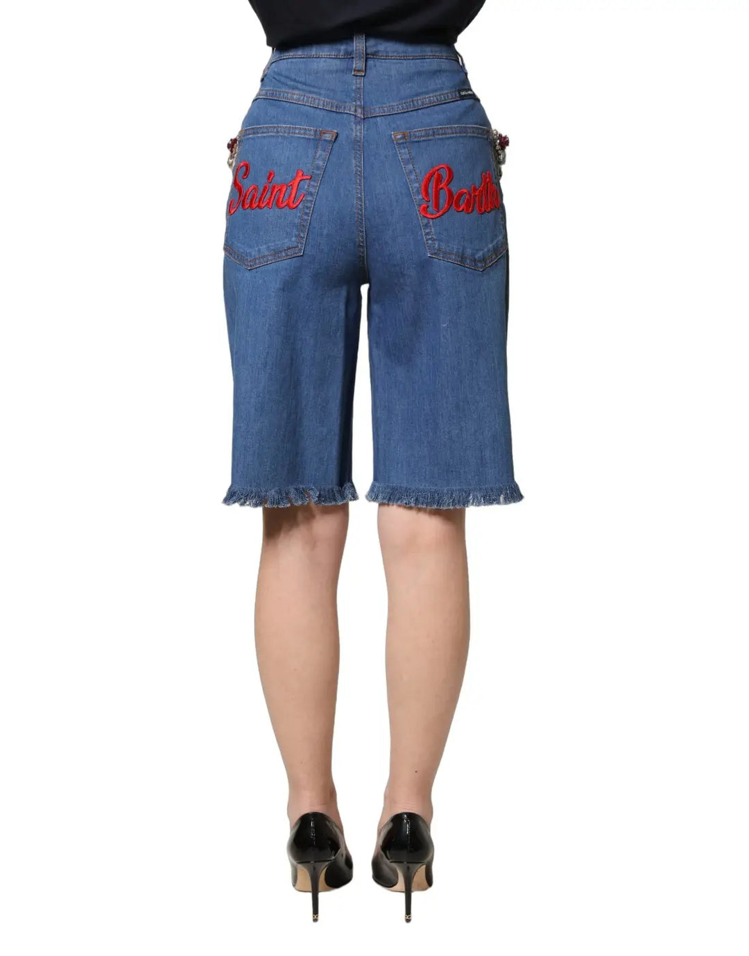Dolce &amp; Gabbana Blue Cotton Embellished BermudaDenim Shorts