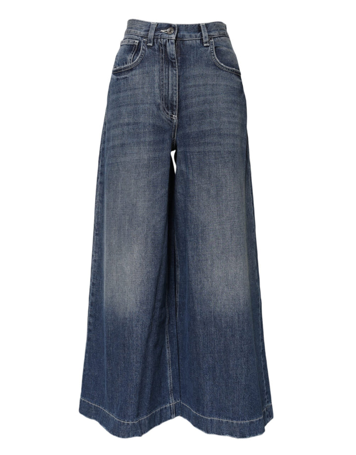 Dolce &amp; Gabbana Blue Cotton High Waist Wide Leg Denim Jeans