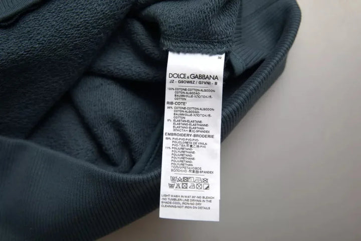 Dolce &amp; Gabbana Blue Cotton Logo Patch Crew Neck Men Pullover Sweater