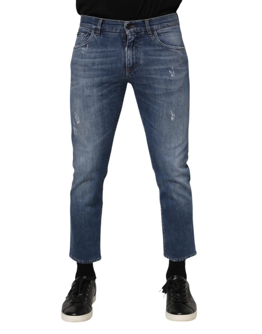 Dolce &amp; Gabbana Blue Cotton Logo Plaque Denim Jeans