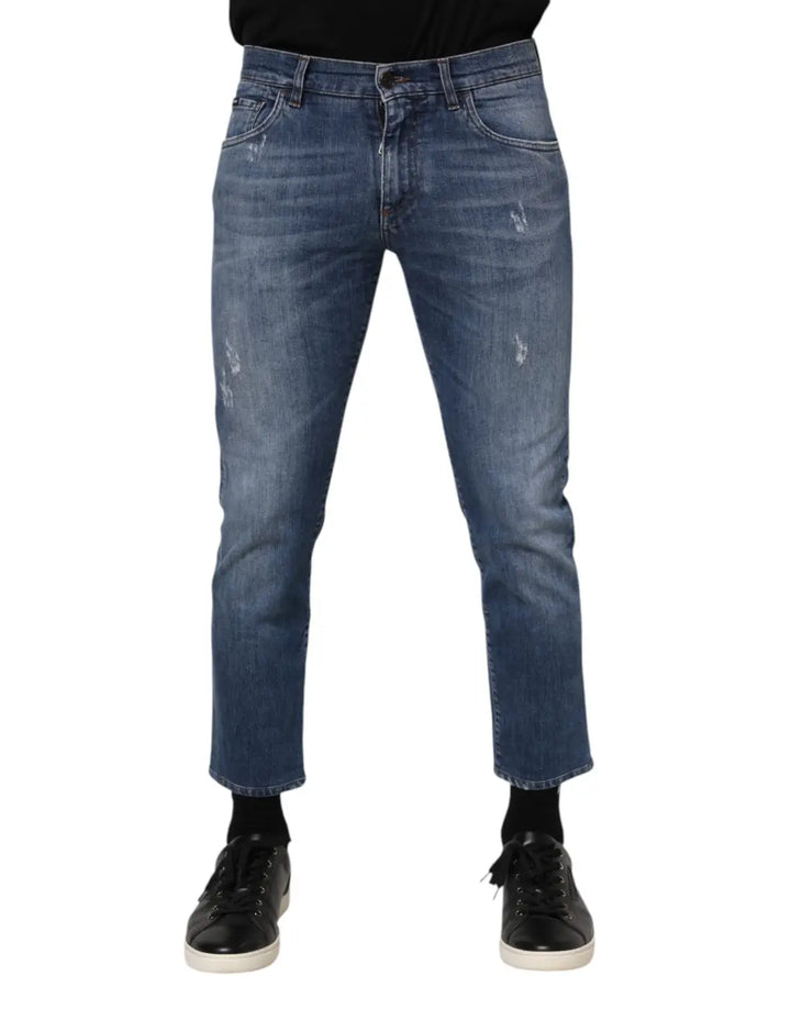 Dolce &amp; Gabbana Blue Cotton Logo Plaque Denim Jeans