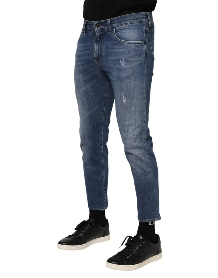 Dolce &amp; Gabbana Blue Cotton Logo Plaque Denim Jeans