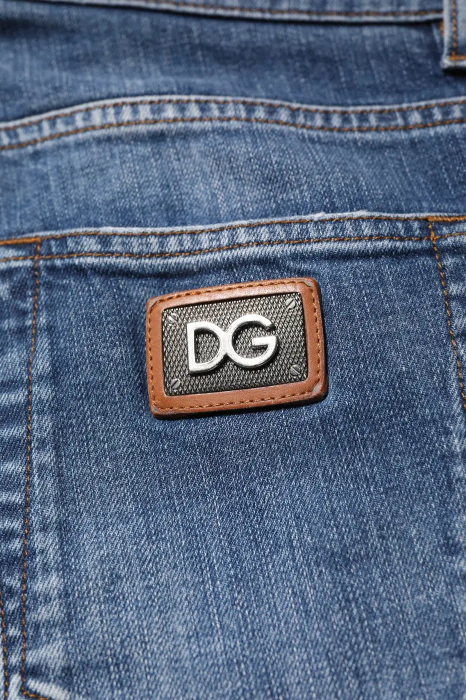 Dolce &amp; Gabbana Blue Cotton Logo Plaque Denim Jeans