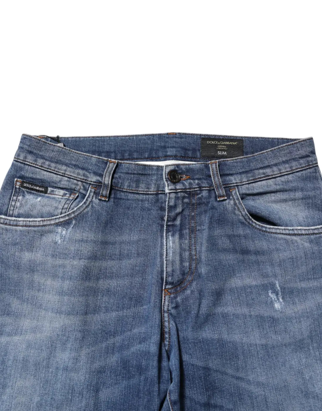 Dolce &amp; Gabbana Blue Cotton Logo Plaque Denim Jeans