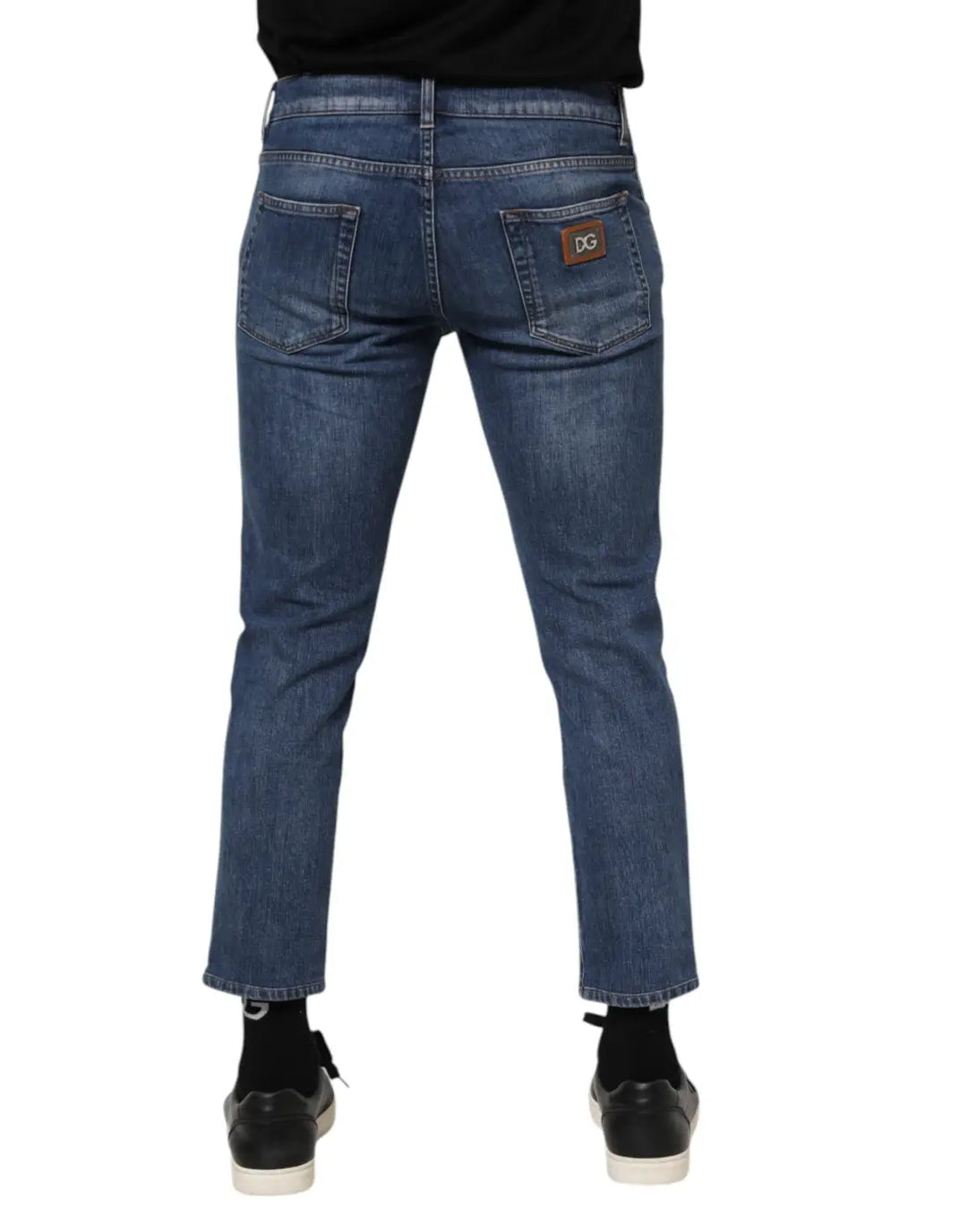 Dolce &amp; Gabbana Blue Cotton Logo Plaque Denim Jeans