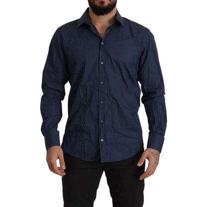 Dolce & Gabbana Blue Cotton MARTINI Slim Fit Dress Shirt