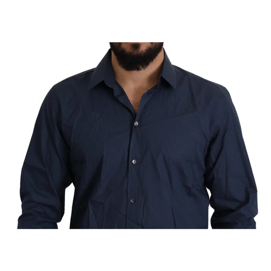 Dolce & Gabbana Blue Cotton MARTINI Slim Fit Dress Shirt