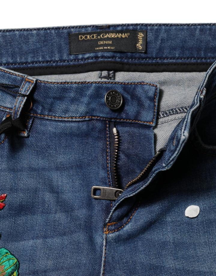 Dolce &amp; Gabbana Blue Cotton Mid Waist Skinny Denim Jeans