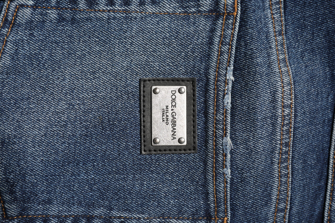 Dolce &amp; Gabbana Blue Cotton Mid Waisted Straight Denim Jeans
