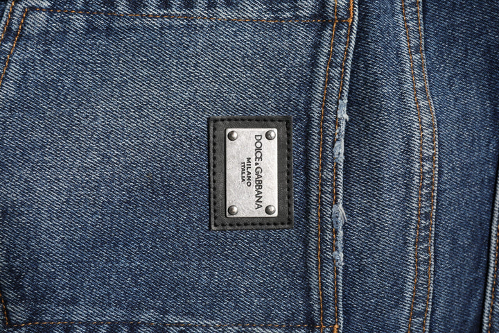 Dolce &amp; Gabbana Blue Cotton Mid Waisted Straight Denim Jeans